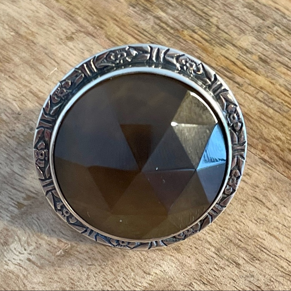 • smoky quartz sterling silver bold statement ring •